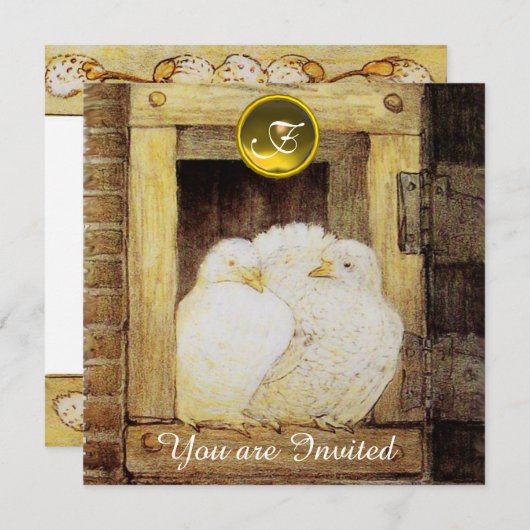 WITTE DUIVEN IN VENSTER BRUINE GELE TROUWFEEST KAART (Voorkant / Achterkant)