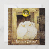 WITTE DUIVEN IN VENSTER BRUINE GELE TROUWPARTY KAART (Voorkant)