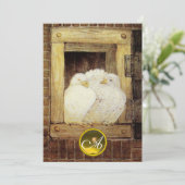 WITTE DUIVEN IN VENSTER, HUWELIJK GEM MONOGRAM,Bru Kaart (Staand voorkant)