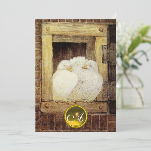 WITTE DUIVEN IN VENSTER, HUWELIJK GEM MONOGRAM,Bru Kaart (Staand voorkant)