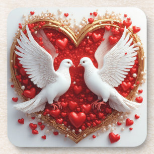Witte Duiven Liefde Hart Romantische Vogels Bier Onderzetter