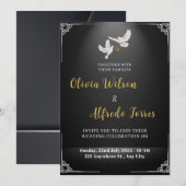 Witte duiven met de trouwring bruiloft kaart (Voorkant / Achterkant)