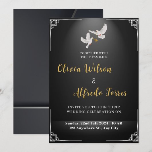 Witte duiven met de trouwring bruiloft kaart (Voorkant / Achterkant)