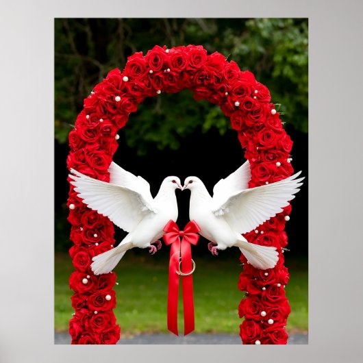 Witte duiven met rood lint in Roos Arch Poster (Voorkant)