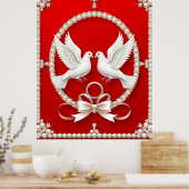 Witte Duiven met Trouwringen Poster (Keuken)