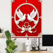 Witte Duiven met Trouwringen Poster (Thuiskantoor)
