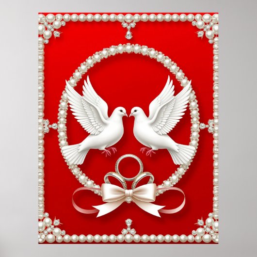 Witte Duiven met Trouwringen Poster (Voorkant)