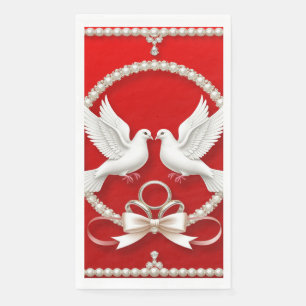 Witte Duiven met Trouwringen Servet