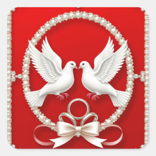 Witte Duiven met Trouwringen Vierkante Sticker
