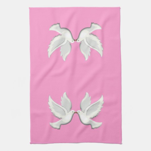 Witte duiven op roze keukenhanddoek (Verticaal)