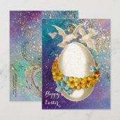 WITTE DUIVEN, PAASEI, GELE BLOEMEN, BLAUWE BOGEN FEESTDAGENKAART (Voorkant / Achterkant)