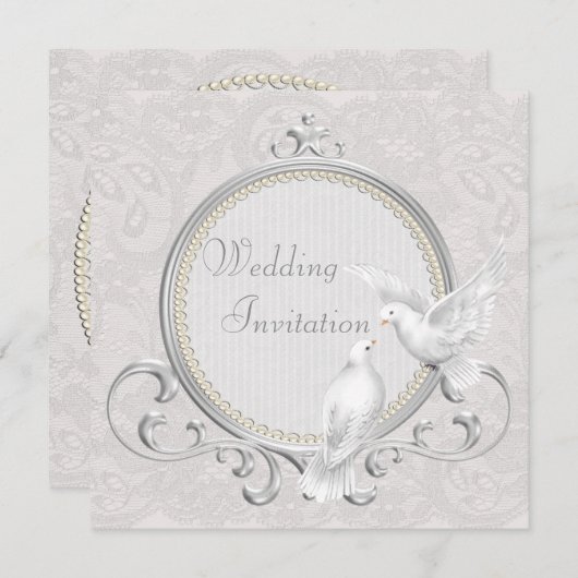 Witte Duiven & Paisley Kant Bruiloft Uitnodiging (Voorkant / Achterkant)