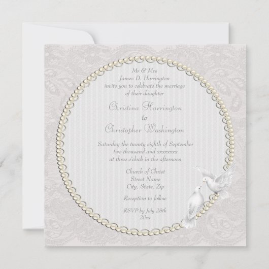 Witte Duiven & Paisley Kant Bruiloft Uitnodiging (Achterkant)