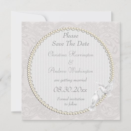 Witte Duiven & Parels Paisley Kant Save The Date (Achterkant)