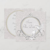 Witte Duiven & Parels Paisley Kantelwerk Save The Date (Voorkant / Achterkant)