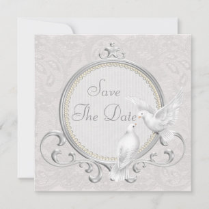Witte Duiven & Parels Paisley Kantelwerk Save The  Date