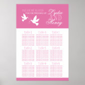 Witte duiven roze trouwtafel plan 1-9 poster (Voorkant)