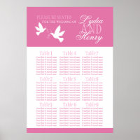 Witte duiven roze trouwtafel plan 1-9