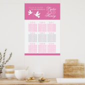 Witte duiven roze trouwtafel plan 1-9 poster (Keuken)