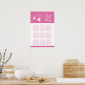 Witte duiven roze trouwtafel plan 1-9 poster (Keuken)