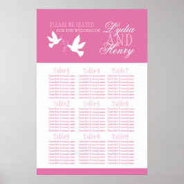 Witte duiven roze trouwtafel plan 1-9 poster