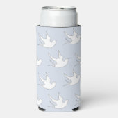 Witte duiven silhouet patroon op blauw seltzer blikjeskoeler (Seltzer Achterkant)