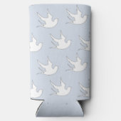 Witte duiven silhouet patroon op blauw seltzer blikjeskoeler (Achterkant)