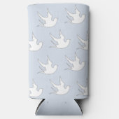 Witte duiven silhouet patroon op blauw seltzer blikjeskoeler (Voorkant)