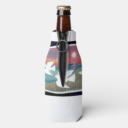 Witte Duiven Vliegen Flesjeskoeler (Fles Achterkant)