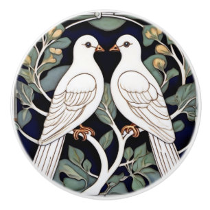Witte duiven vogels Art Nouveau duif vogel art dec Keramische Knop