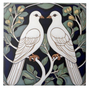 Witte duiven vogels Art Nouveau duif vogel art dec Tegeltje