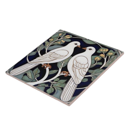 Witte duiven vogels Art Nouveau duif vogel art dec Tegeltje (Zijkant)