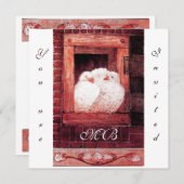 WITTE DUIVEN VOOR HET RAAM, monogram rood Kaart (Voorkant / Achterkant)