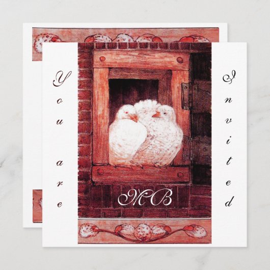 WITTE DUIVEN VOOR HET RAAM, monogram rood Kaart (Voorkant / Achterkant)