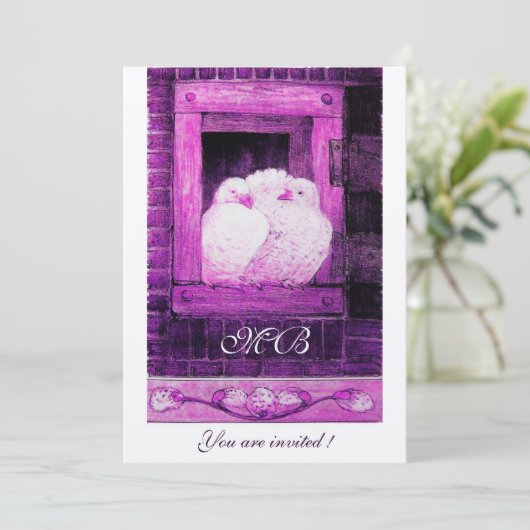 WITTE DUIVEN VOOR HET RAAM Monogram, Wit Paars Kaart (Staand voorkant)