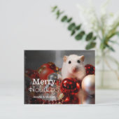 Witte dwerghamster Pompon Feestdagenkaart (Staand voorkant)