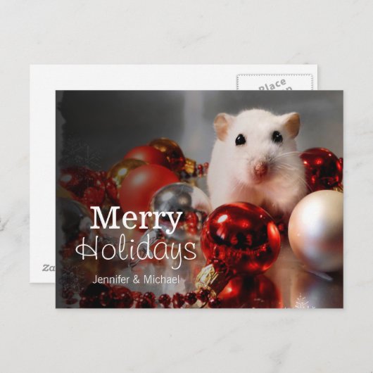 Witte dwerghamster Pompon Feestdagenkaart (Voorkant / Achterkant)