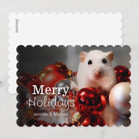 Witte dwerghamster Pompon Feestdagenkaart (Voorkant / Achterkant)