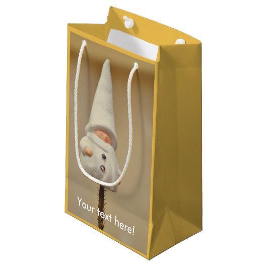 Witte dwergkerstversiering klein cadeauzakje (Voorkant Gekanteld)