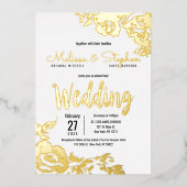 Witte echte gouden bloem bruiloft folie uitnodiging (Voorkant)