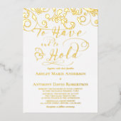 Witte echte goudolie om het hart te binden folie uitnodiging (Voorkant)