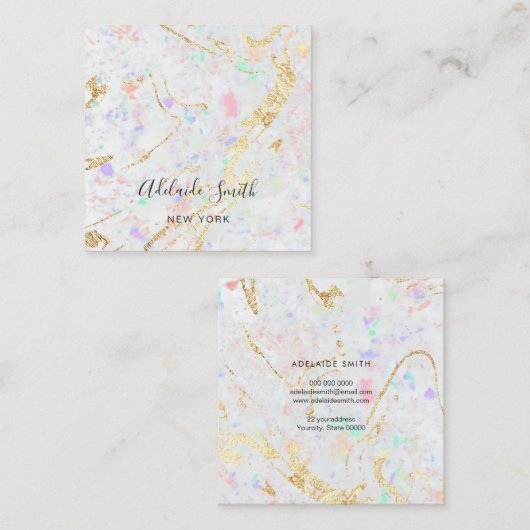 Witte edelsteen textuur achtergrond vierkante visitekaartje (Voorkant / Achterkant)