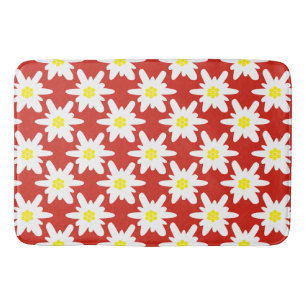 Witte Edelweiss Bloemen Patroon in Rood Badmat