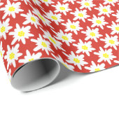 Witte Edelweiss Bloemen Patroon in Rood Cadeaupapier (Rol Hoek)