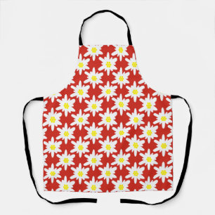 Witte Edelweiss Bloemen Patroon in Rood Schort