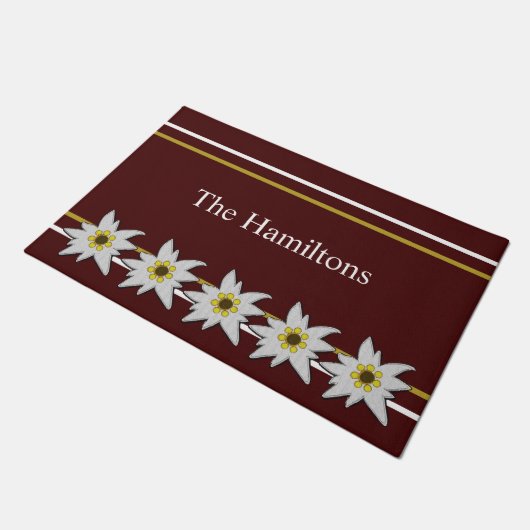 Witte Edelweiss op Red Doormat Deurmat (Schuin)