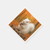 Witte eekhoorn die een eikel vasthoudt servet (Hoek)