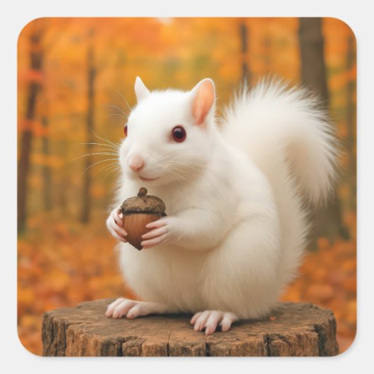Witte eekhoorn die een eikel vasthoudt vierkante sticker (Voorkant)