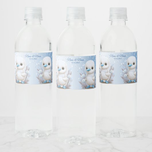 Witte Eend Blauw Bloemen Water Flesje Label Waterfles Etiket (Flessen)
