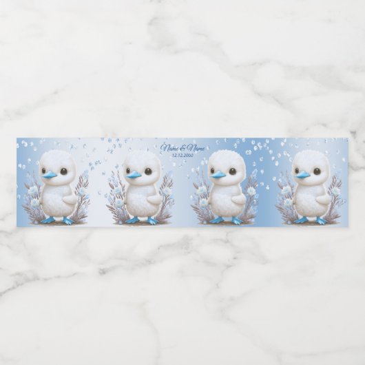 Witte Eend Blauw Bloemen Water Flesje Label Waterfles Etiket (Enkel label)